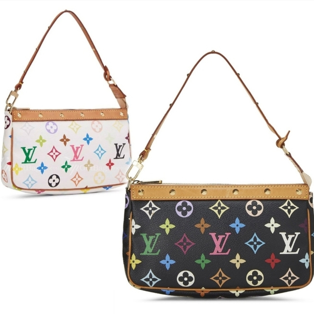 💎 Louis Vuitton White Takashi Murakami Multicolor Iconic Monogram Pochette Bag - Picture 3 of 17